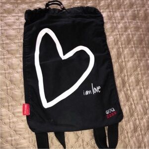 Peace Love World Black Backpack with White Heart